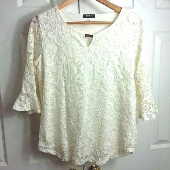ONYX Apparel Cream Lace Bell Sleeve Shirt - Picture 1 of 3